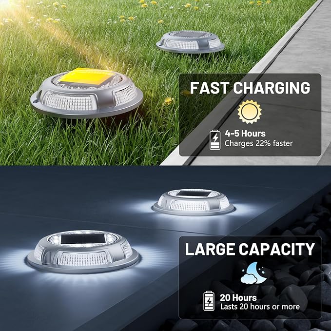 Solar Driveway Lights, 12 Pack Heavy Duty Driveway Lights Solar Powered 2 Color Mode (Cool/Warm White) IP68 | Lumora
