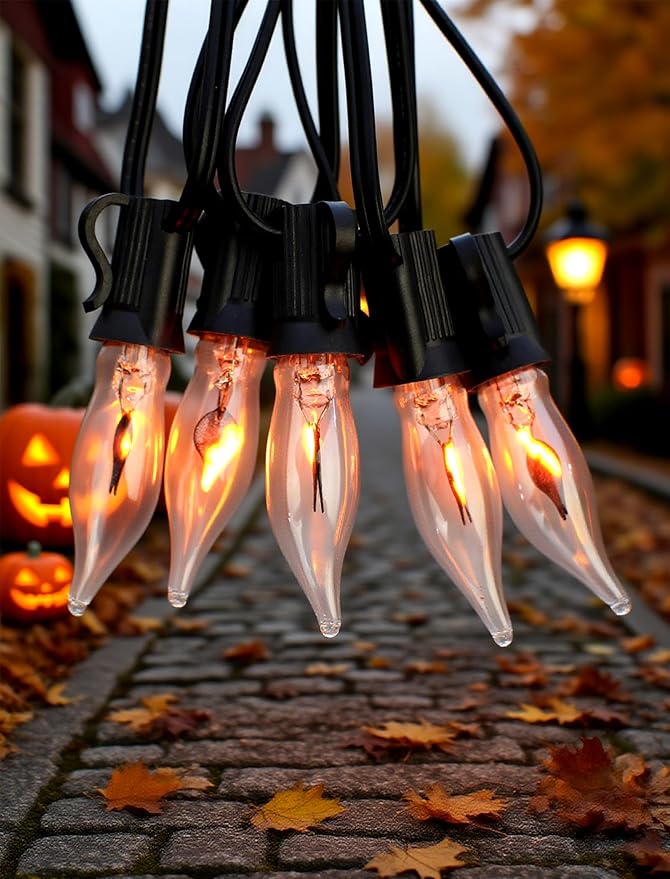 25Ft Outdoor Patio String Lights with 12 Flickering Flame Edison Bulbs | Waterproof for Backyard, Bistro & Porch | Creates A Year-Round Cozy, Warm & Intimate Ambiance
