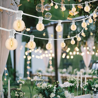 G40 LED Outdoor String Lights White 100FT Patio Lights with 52 Shatterproof Edison Bulb, White String Lights Waterproof Outside for Wedding,Proposal,Party,Anniversary