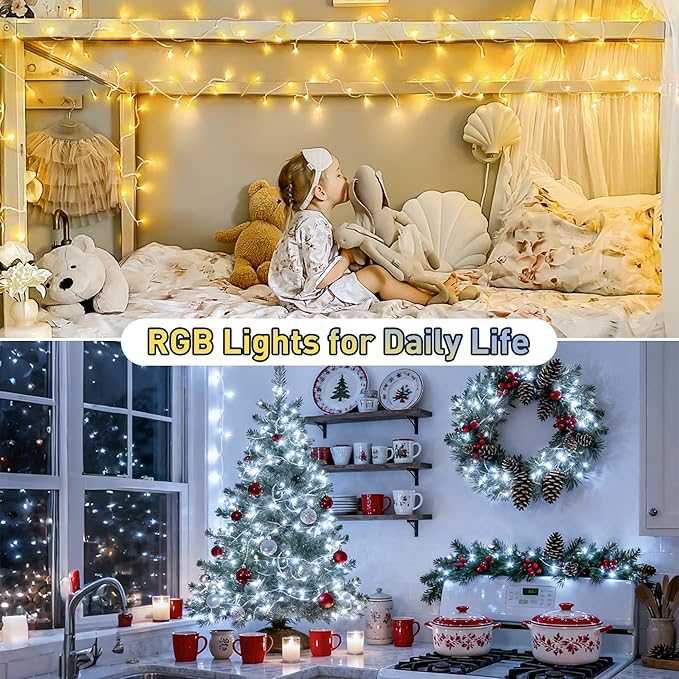 JMEXSUSS 100 LED Color Changing String Lights, 33ft String Lights Indoor with Remote & APP, Clear Wire Smart Twinkle Christmas Light Plug in for Daily Easter Independence Day Halloween Xmas