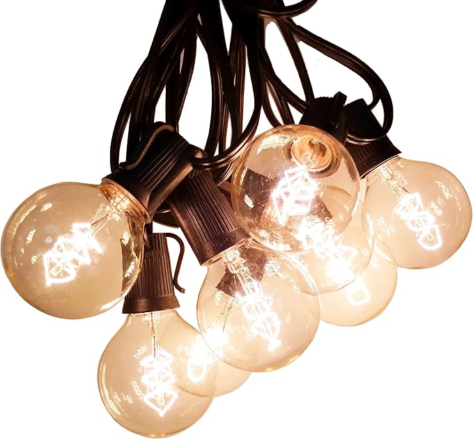 Hometown Evolution, Inc. Edison Bulb Outdoor String Lights with Hand-Threaded Filament (G50 Spiral Edison - Black Wire, 25 ft)