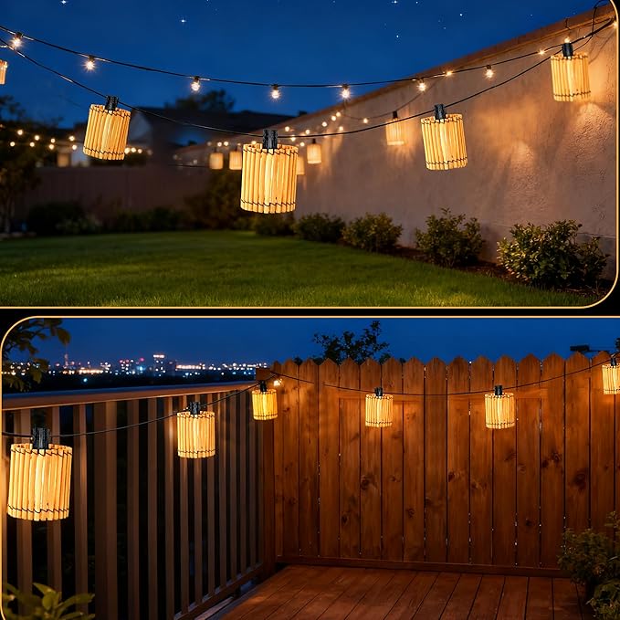 Decorative Plug in String Lights Outdoor Rattan Lamps, 20.5FT 10 LED G40 Bulb Waterproof Hanging Lantern for Patio, Yard, Deck, Garden - Indoor/Outdoor Use