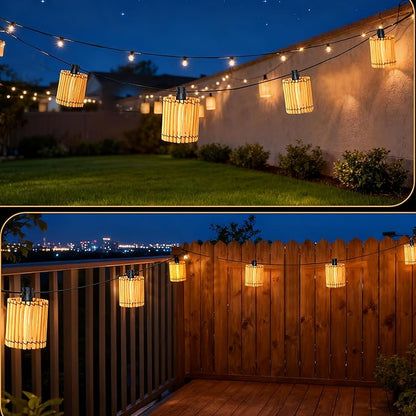 Decorative Plug in String Lights Outdoor Rattan Lamps, 20.5FT 10 LED G40 Bulb Waterproof Hanging Lantern for Patio, Yard, Deck, Garden - Indoor/Outdoor Use
