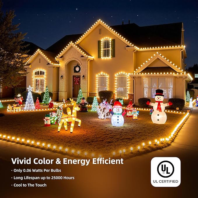 Minetom 100 LED C9 LED Christmas Lights Outdoor, 81FT Lighted Length Plug-in Waterproof C9 String Lights with Timer & Memory Function, 8 Modes, Connectable, for Tree Home Yard Party Indoor, Warm White