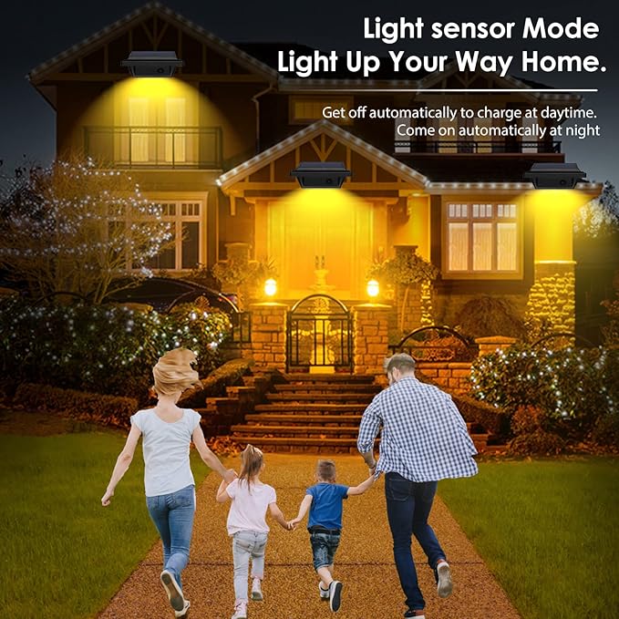 KEENZO Outdoor Solar Lights - Gutter Lights 6pcs, Solar-Powered LED Wall/Fence/Step/Deck Lights with 25 Warm White LED, Outdoor Waterproof Lighting for Garden, Patio, Backyard, Pathway and Eaves Wall