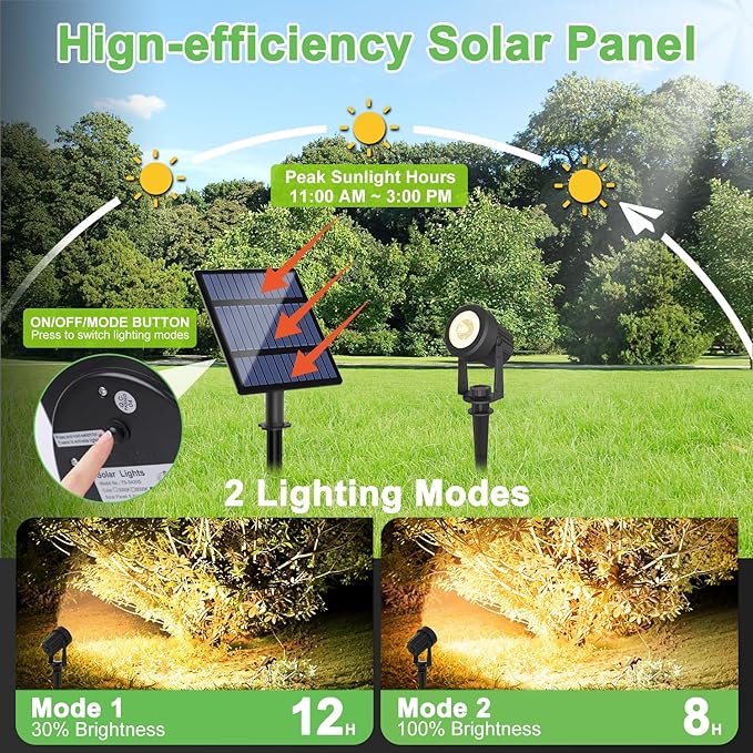 Solar Spotlights Outdoor Waterproof, Warm White Landscape Spotlights, Decorative Solar Spot Lighting for Garden | Lumora