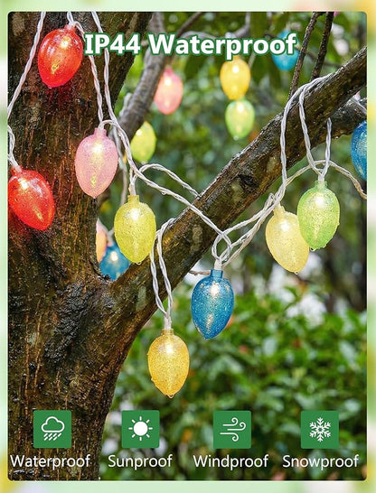 8.5Ft Easter Egg String Lights Plug in, Outdoor Easter Decorations String Lights with 10 LED Multicolor Glitter Egg Light, Hanging Pastel Easter Lights for Indoor Home Spring Patio Garden Party Decor