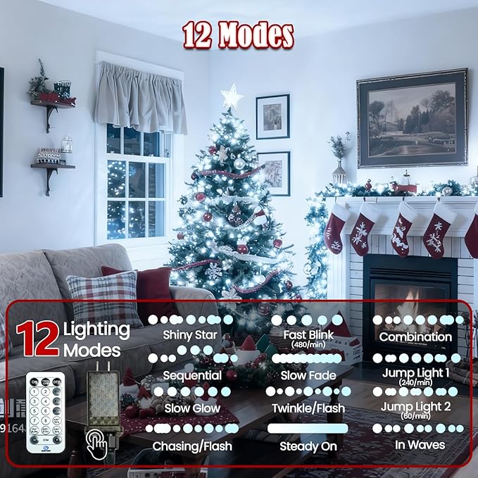 2026 New Voice Control 88ft 240LED Smart Christmas String Lights Outdoor/Indoor | String Lights with Remote, 12Modes, 7Voice Commands & Timers, Christmas Twinkle Light for Xmas Tree Decor (Cool White)