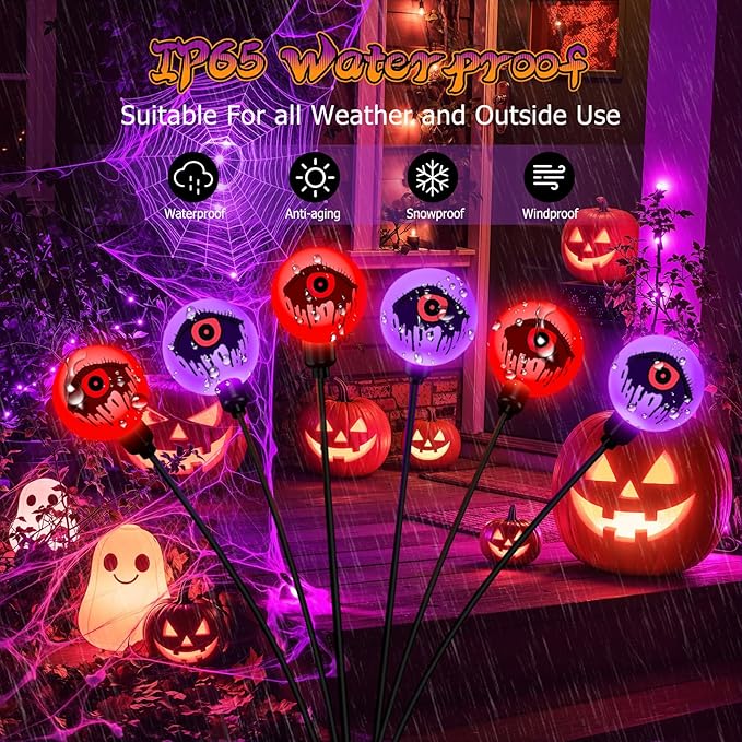 Halloween Decorations Outdoor Solar Lights, 6 Pack 36LEDs Scary Halloween Lights, Waterproof Swaying by Wind Spooky Solar Eyeballs Light for Yard Garden Grave Cemetery Halloween Decor