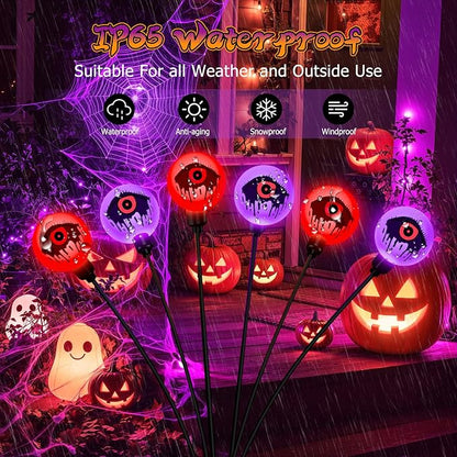 Halloween Decorations Outdoor Solar Lights, 6 Pack 36LEDs Scary Halloween Lights, Waterproof Swaying by Wind Spooky Solar Eyeballs Light for Yard Garden Grave Cemetery Halloween Decor