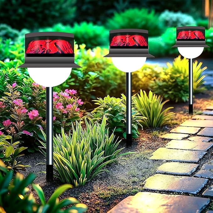 Solar Garden Lawn Stake Light, Waterproof Realistic Charcoal Fire, Solar Powered LED for Outdoor Garden, Decorative Landscape Lighting for Path, Modern Unique Style USB Rechargeable Solar Lights