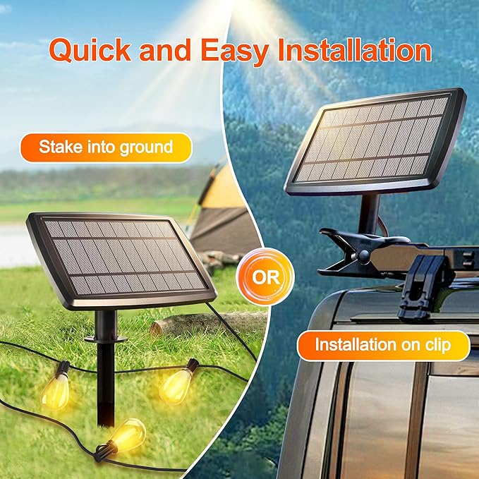 Stright 55FT Solar String Lights Outside Remote Control with USB Charging Port E12 S14 Bulbs, 55 Feet 17 Sockets Outdoor Lights Dimmable Solar Power LED Bulbs for Patio Garden Market Bistro Backyard