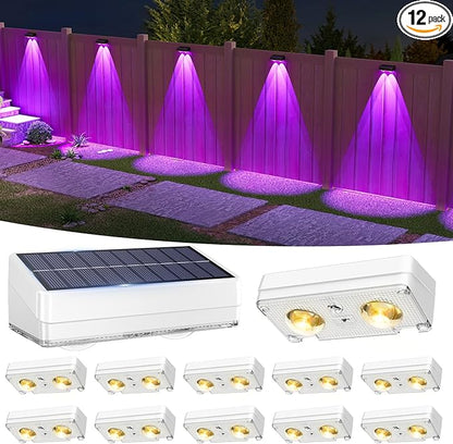 VOLISUN Solar Fence Lights Outdoor 12 Pack, 10 Colors ＆ Color Changing Fence Lights Solar Powered, IP65 Waterproof Solar Lights for Fence, Garden, Patio, Backyard, Railing, Deck, Wall, Pool（White）