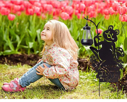 Frogs w/Lamp Solar Garden Stakes (2-Pack); Set of 2 Lawn Ornament Metal Silhouettes with Solar-Rechargeable Lanterns