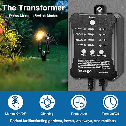 YGS-Tech All-in-One Low Voltage Landscape Lighting Kit, 8-Pack Landscape Lights with Transformer, 3000K 24V LED Landscape Lights with 70FT Wire, Waterproof Outdoor Spotlights for Yard Garden Pathway