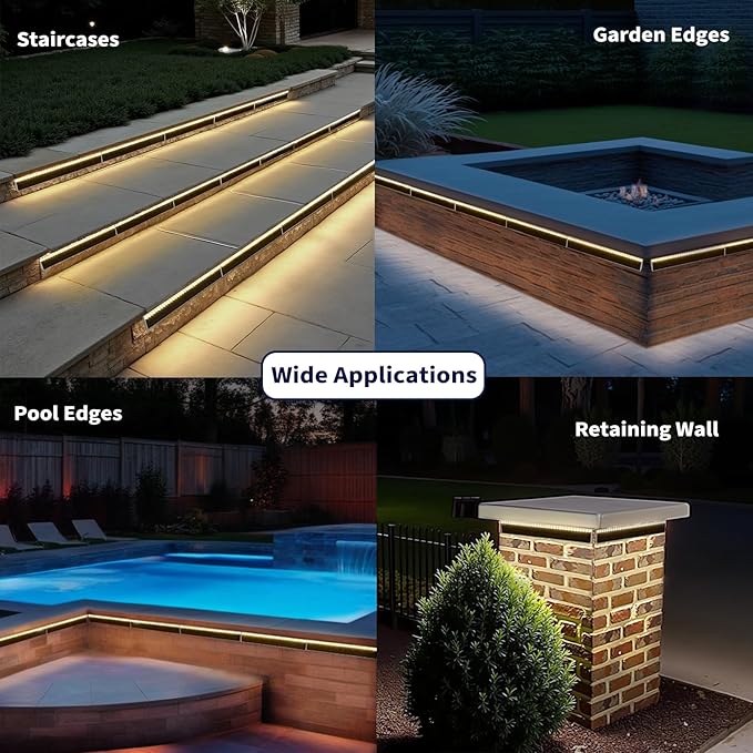 Solar Step Lights for Outside, 33 Focused-Beam High-Brightness LEDs, Waterproof Aluminum Outdoor Stair Light for Risers, Curbsides, Poolsides, Planter Edges (Warm White, 2Pack)