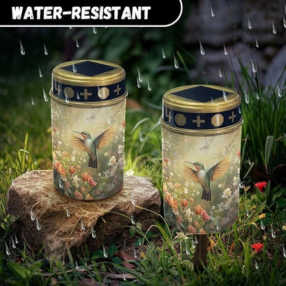 Hummingbird Flower Cemetery Solar Lights Solar Powered Garden Stake Lights Decorative Lights for Cemetery Grave Yard Patio Outdoor Decoration Memorial Gifts