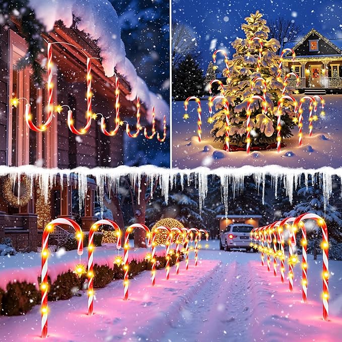 24 Pack Upgraded Solar Candy Cane Lights Outdoor, Christmas Decorations Outdoor Solar Christmas Pathway Lights Waterproof with USB Charging 10 Modes for Yard Garden Lawn Path Walkway Party Xmas Decor
