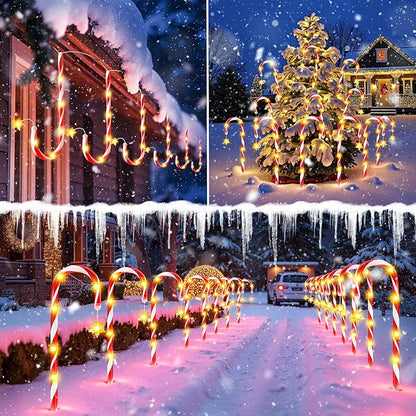 24 Pack Upgraded Solar Candy Cane Lights Outdoor, Christmas Decorations Outdoor Solar Christmas Pathway Lights Waterproof with USB Charging 10 Modes for Yard Garden Lawn Path Walkway Party Xmas Decor