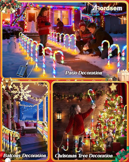 Anordsem Solar Christmas Decorations Outdoor: 21" Candy Cane Lights with Star 24 Pack - Waterproof LED 8 Colorful Lighting Models for Yard Pathway Xmas Decor - 2026 New Year Gifts for Homeowners