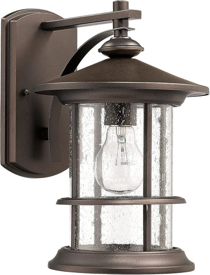 MICSIU 12.5-Inch Large Outdoor Wall Light, Oil Rubbed Bronze Exterior Sconce with Clear Seedy Glass, Anti-Rust Farmhouse Porch Light for Front Door, Garage, 1-Pack (Max 100W)