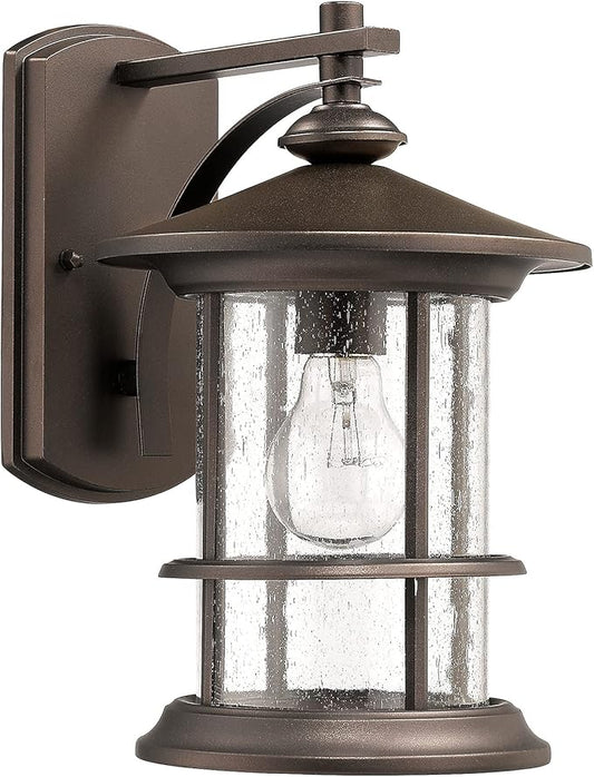 MICSIU 12.5-Inch Large Outdoor Wall Light, Oil Rubbed Bronze Exterior Sconce with Clear Seedy Glass, Anti-Rust Farmhouse Porch Light for Front Door, Garage, 1-Pack (Max 100W)