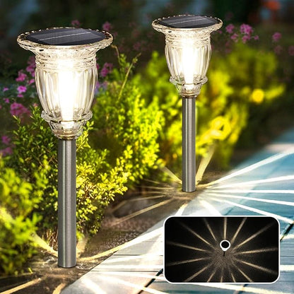 Solar Pathway Lights Outdoor 4 Pcs, Warm White Incandescent Solar Garden lights, 17.5" Waterproof & Solar Powered outdoor Lights, Glass and Stainless Steel Tungsten Walkway Light, Driveway Lawns