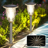 Solar Pathway Lights Outdoor 2 Pack, Warm White Glass and Stainless Steel Tungsten Heavy Duty Garden lights, 17.3" | Lumora