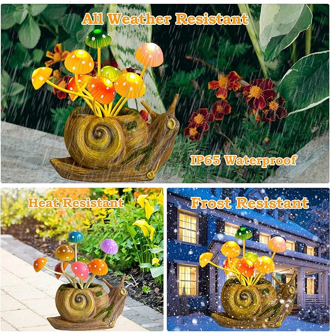 1 Pack Solar Lights Outdoor Snail Garden Statues with Mushrooms& 4 Pack Solar Pathway Lights, Gardening Gifts for | Lumora