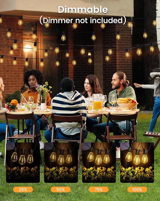 Torkase 100FT LED Outdoor String Lights with 25+2 S14 Shatterproof Bulbs, Commercial Grade Waterproof Patio Lights | Lumora