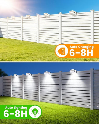 Clip on Solar Lights for Fence, 3 Modes Solar Motion Lights Outdoor Waterproof, 60LEDs 500LM Portable Security Light for Fence, Deck, Garage, Camping, USB Charging, 2 White