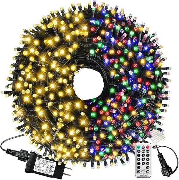 XTF2015 Christmas Outdoor Indoor Lights, 105ft 300 LED End to End Connected 9 Modes Timer Remote Christmas String | Lumora