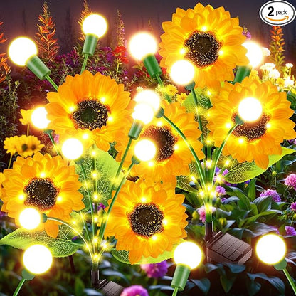 Garpar Garden Lights Solar Powered, Upgraded Bigger Solar Sunflowers with Swaying Firefly Lights, Brighter Waterproof Solar Yard Lights for Outdoor Garden Pathway Patio Lawn Backyard, Gift, 2Pack
