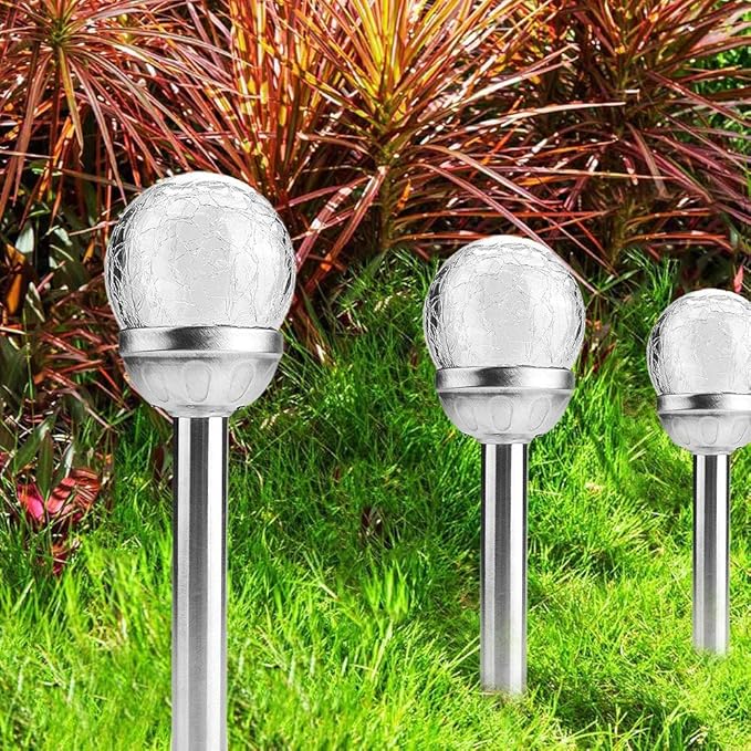 TOPINCN Solar Powered, Crackle Glass, Stainless Steel, Colorful LED Solar Lights, IP65, 2 Pack