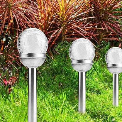Solar Pathway Lights 2 Pack LED Solar Garden Lamp Yard Stake Crackle Round Ball Light Decorative Outdoor Lighting for Lawn Garden Yard Pathway