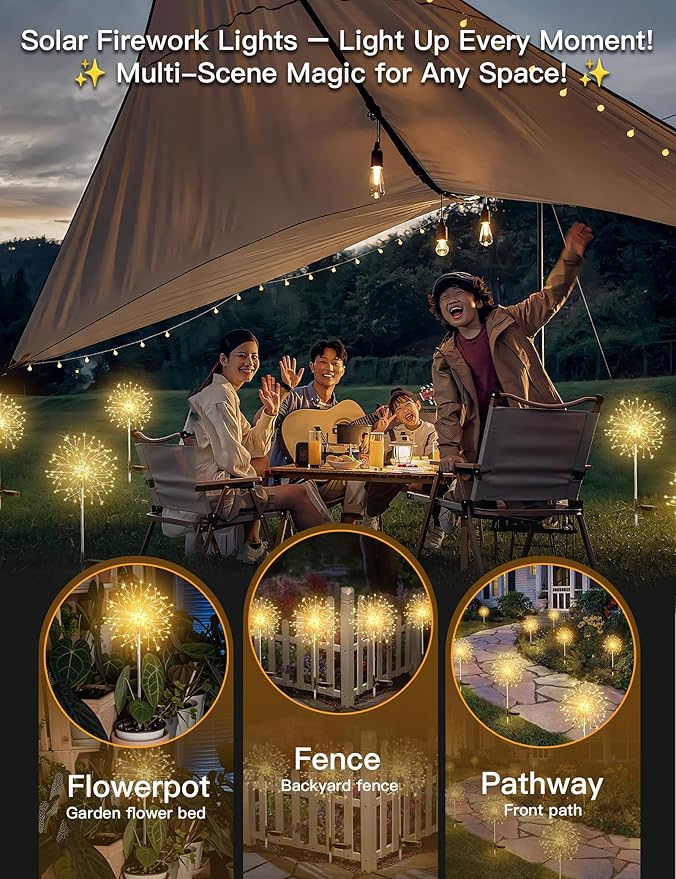 suddus Solar Garden Lights Outdoor Waterproof Decorative, 4Pack 150LED Firework Lights, Solar Fairy Lights for | Lumora