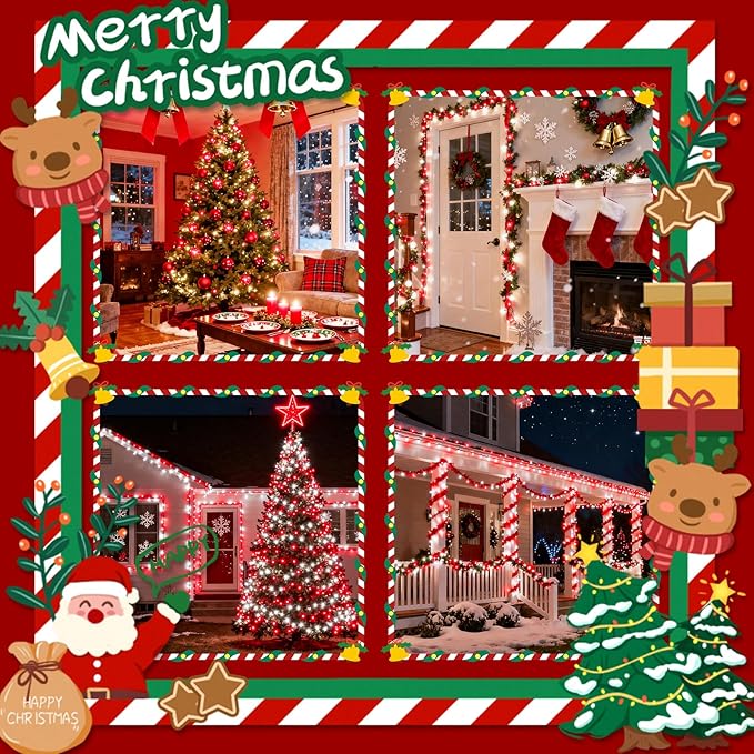 2026 New Voice Control 88ft 240LED Smart Christmas String Lights Outdoor/Indoor | String Lights with Remote, 12Modes, 7Voice Commands & Timers, Christmas Twinkle Light for Xmas Tree Decor(Red & White)