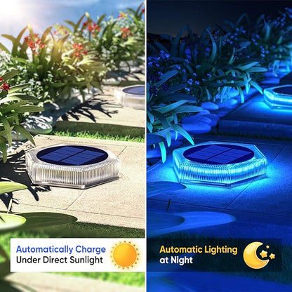 Blue Solar Deck Lights for Outside 6 Pack, Dock Lights Solar Powered Waterproof Driveway Warning for Driveway Pathway Boat Dock Post Yard.