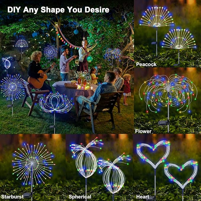 Solar Garden Lights Outdoor, 2 Pack 120 LED Twinkling Firework Lights Decorative with 2 Modes, Outdoor Waterproof | Lumora