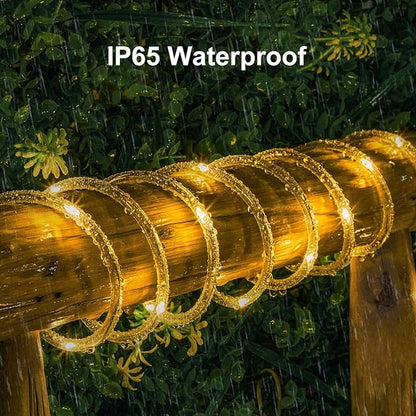 Brightown Solar Rope Lights Outdoor 2 Pack 39 Feet 100 Led Waterproof Solar Powered String Lights with 8 Lighting Modes,Copper Wire PVC Tube Lights for Garden Wedding Party DIY Decor (Warm White)