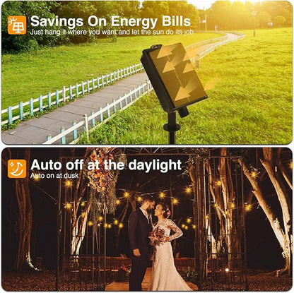 DAYBETTER 50ft Solar String Lights Outdoor Waterproof, 25 Bulbs 2700K Warm White Energy-Saving, Solar String Lights for Garden, Patio, Backyard - Perfect for Homeowners