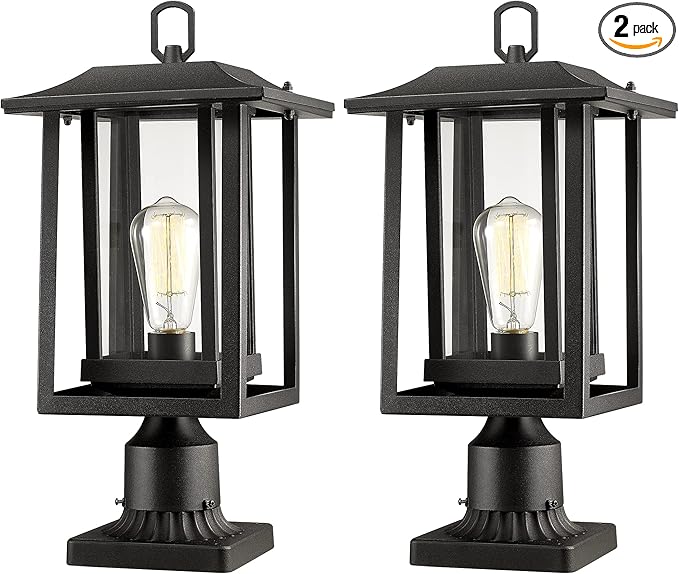 Beionxii Outdoor Post Lights, Large Exterior Lamp Post Light Fixture with Pier Mount Base, Black Cast Aluminum | Lumora