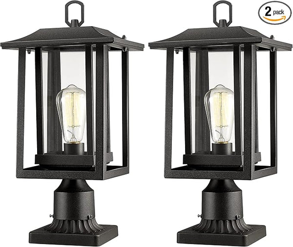 Beionxii Outdoor Post Lights, Large Exterior Lamp Post Light Fixture with Pier Mount Base, Black Cast Aluminum | Lumora