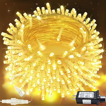 Connectable 200 LED Christmas Lights Indoor Outdoor with Timer, 66FT 13 Modes Warm White String Lights Waterproof, Twinkle Fairy Lights Plug in Clear Wire for Christmas Tree, Bedroom, Classroom Decor