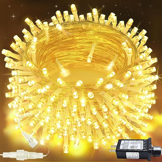 Connectable 200 LED Christmas Lights Indoor Outdoor with Timer, 66FT 13 Modes Warm White String Lights Waterproof, Twinkle Fairy Lights Plug in Clear Wire for Christmas Tree, Bedroom, Classroom Decor