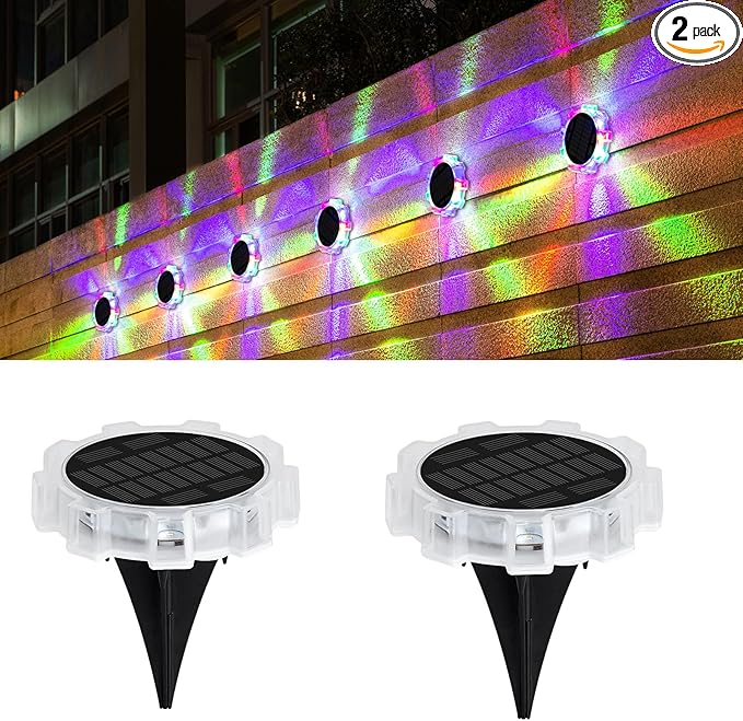 2 Pack Mini Solar Ground Lights Outdoor, LED Flat Solar Disc Lights IP65 Waterproof Anti-Rust, Solar Powered | Lumora