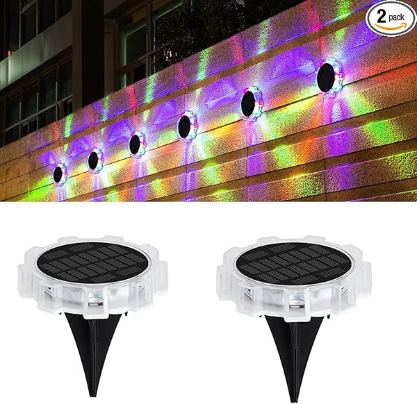 2 Pack Mini Solar Ground Lights Outdoor, LED Flat Solar Disc Lights IP65 Waterproof Anti-Rust, Solar Powered | Lumora