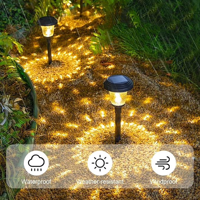 Solar Pathway Lights Waterproof, Warm Yellow Solar Post Cap Lights Auto On/Off, Outdoor Landscape Path Lights for Driveway Balcony Garage Patio