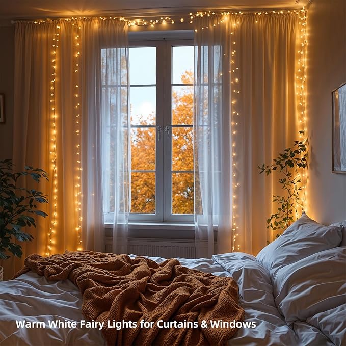 100 LED String Lights 33ft Warm White, Plug in Fairy Lights with 8 Lighting Modes, Indoor Outdoor Christmas Lights | Lumora
