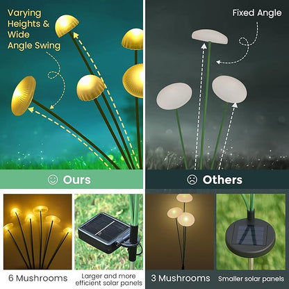Solar Garden Lights, 4pack Warm White LED Solar Lights for Outside, Swaying Mushroom Lights Outdoor Decorative, Waterproof Light Decor for Yard,Lawn,Patio,Pathway Decoration
